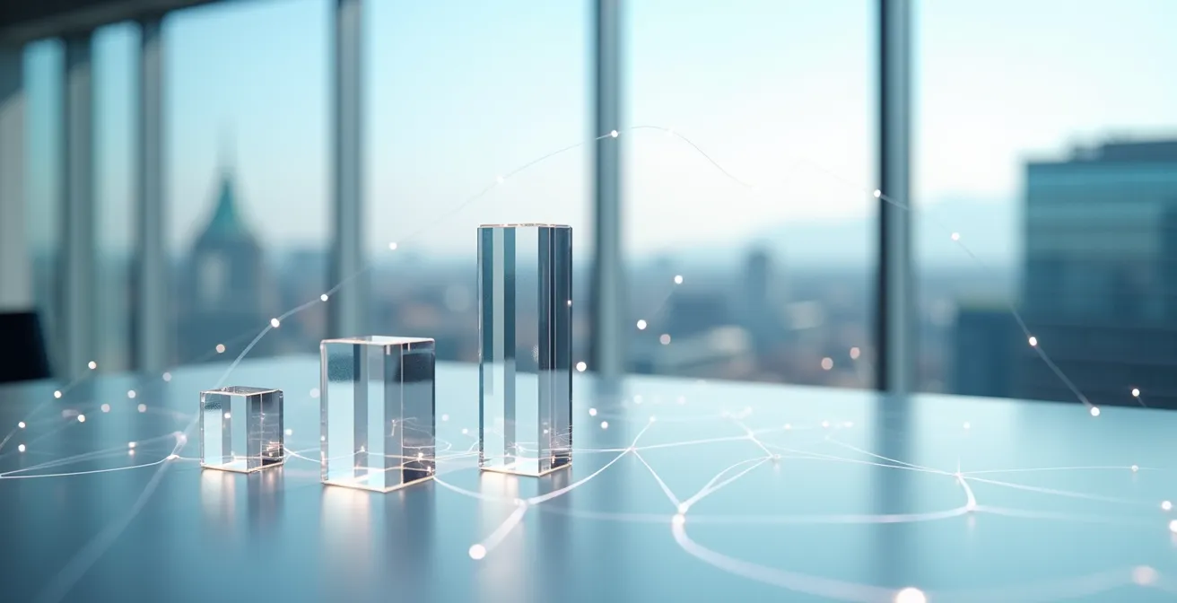 Minimalistische Darstellung digitaler Aktienverwaltung mit abstrakten Netzwerkverbindungen