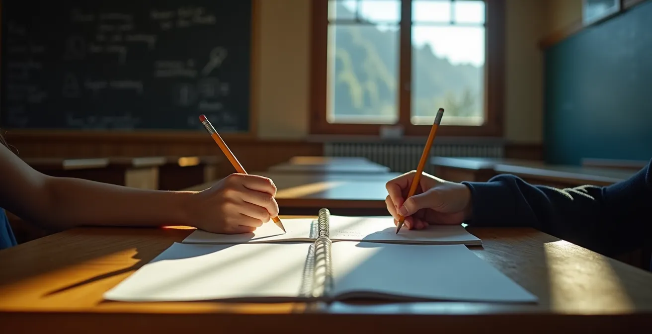 Schüler mit Tablets in einer traditionellen Bergschule ohne stabiles Internet