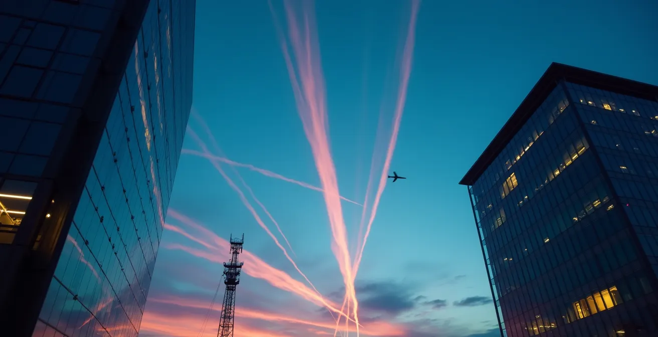 Visualisierung des Schweizer U-Space mit virtuellen Drohnen-Korridoren über Zürich