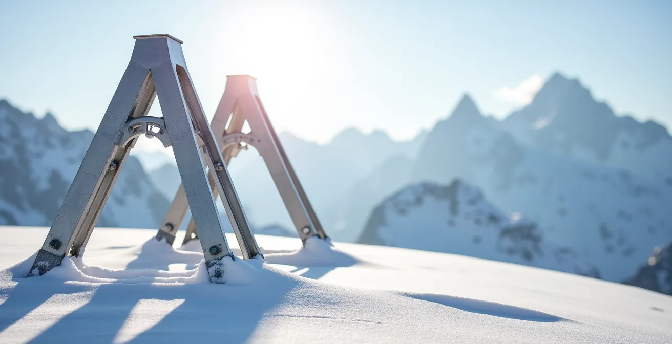 Erhöhte Stahlkonstruktionen für Solarmodule im verschneiten Hochgebirge