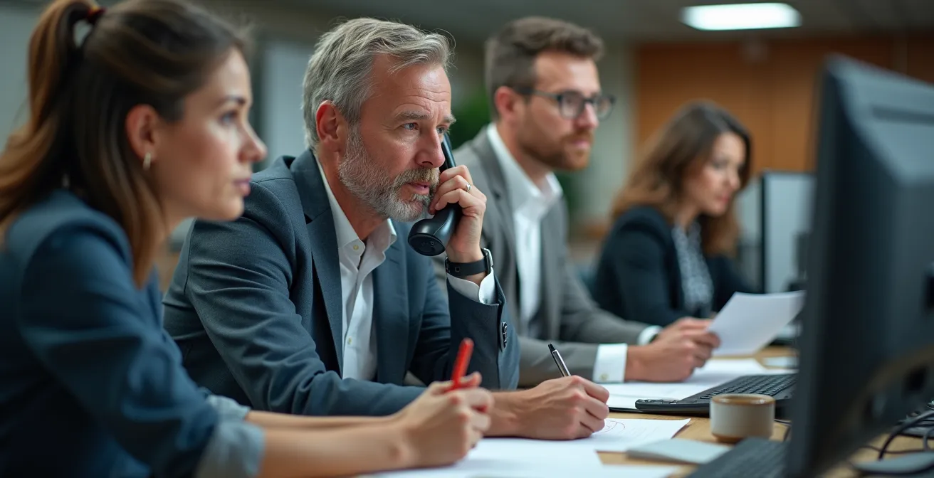 Notfallzentrum einer Schweizer Gemeinde während der ersten Stunde nach einem Cyberangriff