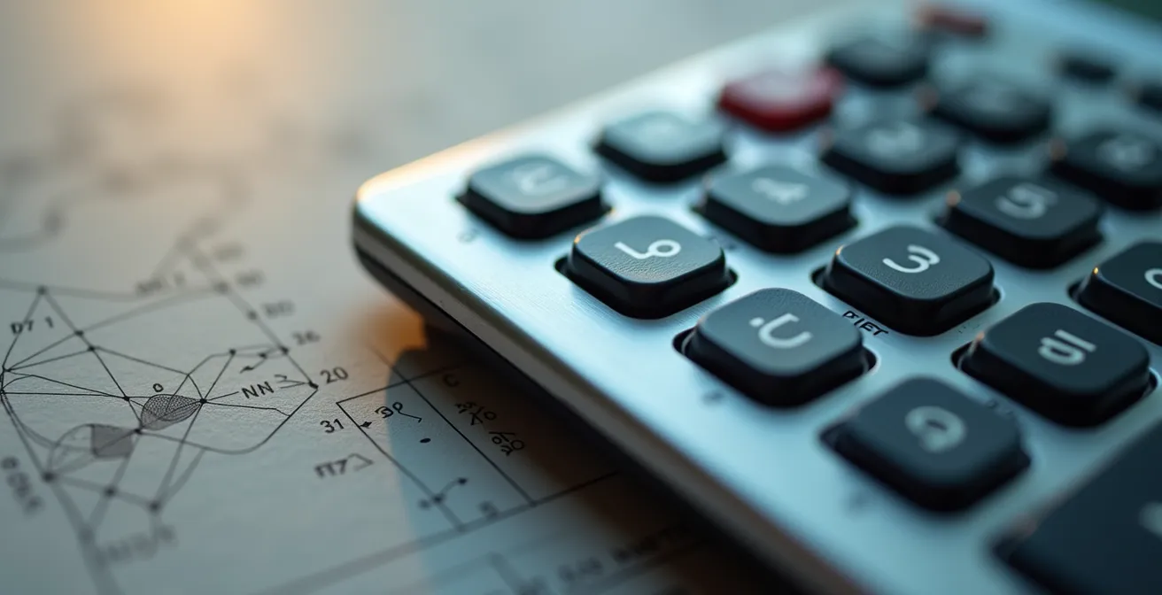 Makroaufnahme von Schweizer Patent-Dokumenten mit Taschenrechner