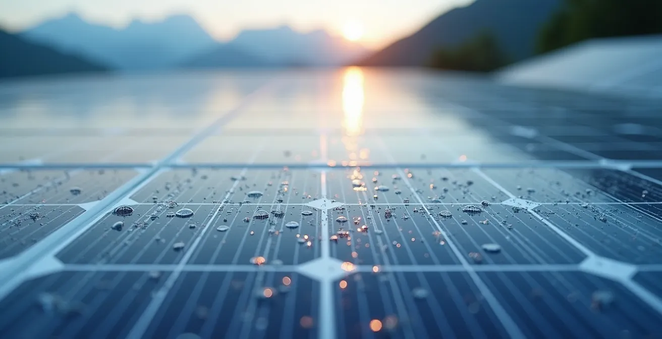 Dachansicht mit Solarpanels und Energiefluss-Visualisierung