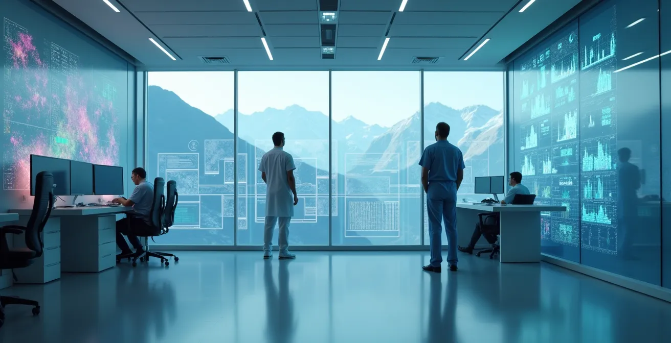 Modernes Spitalkontrollzentrum mit Echtzeit-Belegungsübersicht