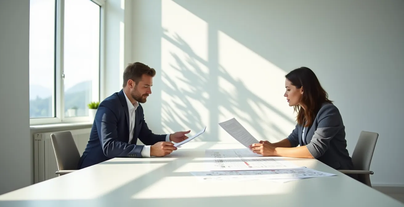 Zwei Experten prüfen gemeinsam Nachhaltigkeitsdokumente mit Checkliste